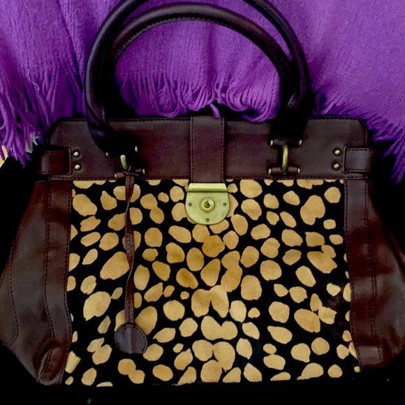 J Crew Pony Hair Giraffe Satchel Bag Leather - Picture 1 of 7